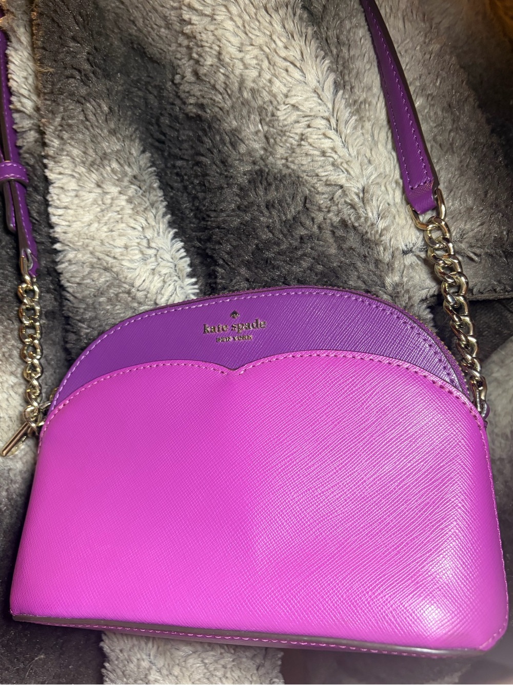 Kate Spade Small Payton Domed Crossbody Pink Purple Colorblock Saffiano LIKE NEW - Picture 2 of 15